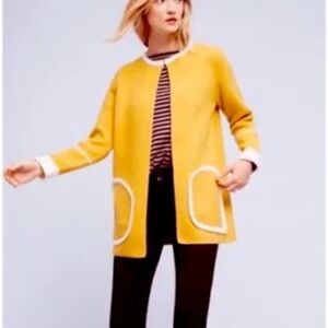 Anthropologie Yellow Cardigan with White Trim